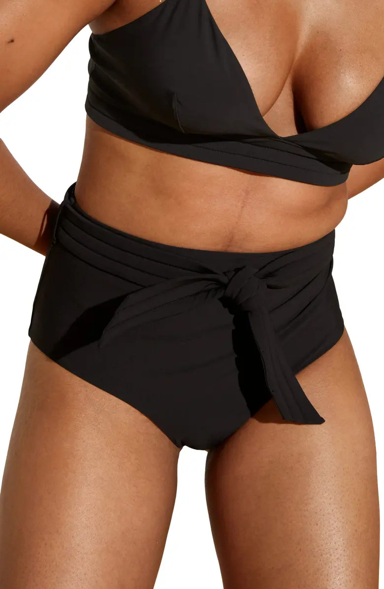 High Waist Topstitch Tie Front Bikini Bottoms | Nordstrom