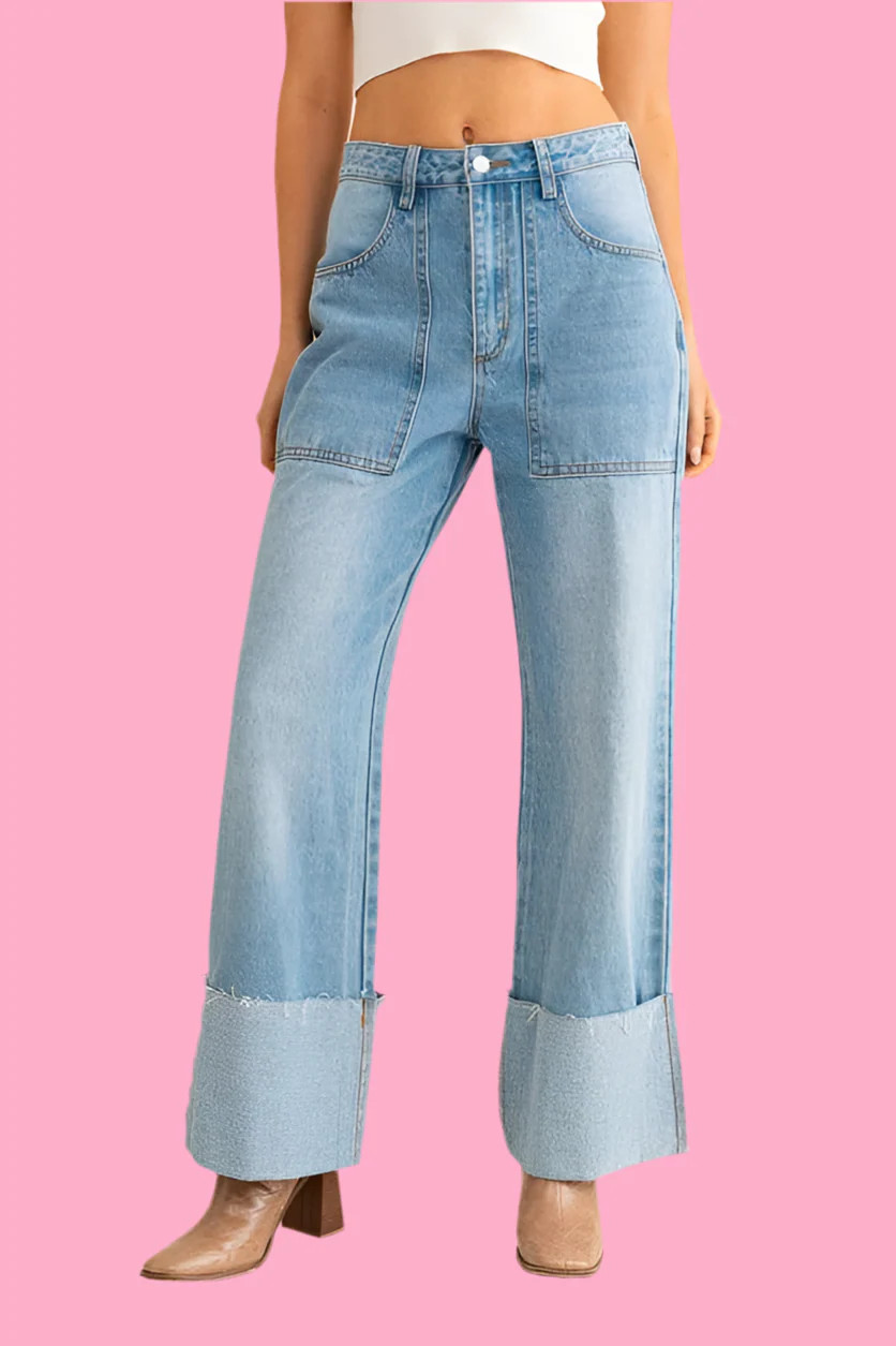 High Waisted Wide Leg Cuffed Jeans | Teggy French