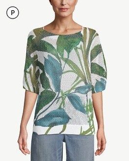 Petite Palm-Print Open-Weave Pullover Sweater | Chico's