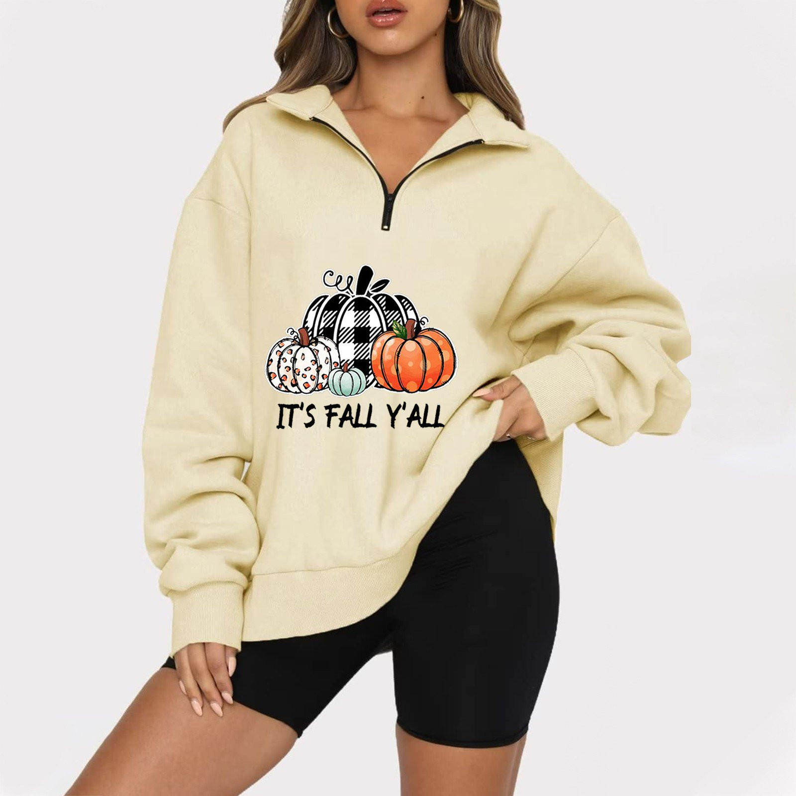 BEBUTTON Halloween Clothes for Women Pumpkin Print Tops Fall Winter Long Sleeve Lapel Loose Pullo... | Walmart (US)