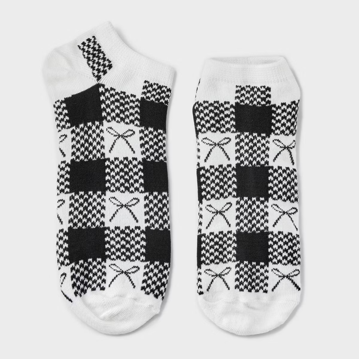Women's Gingham Check Bows Low Cut Socks - Black/White 4-10 | Target
