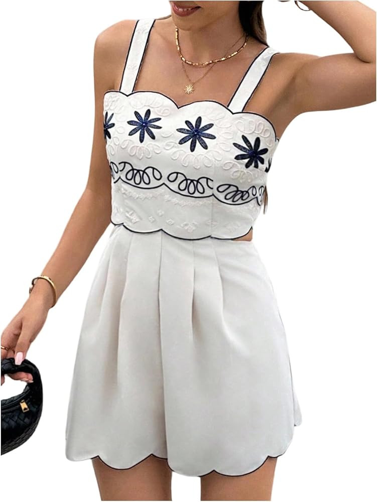 SweatyRocks Women's Boho Jumpsuit Floral Embroidery Sleeveless Short Romper Summer Vacation Outfi... | Amazon (US)