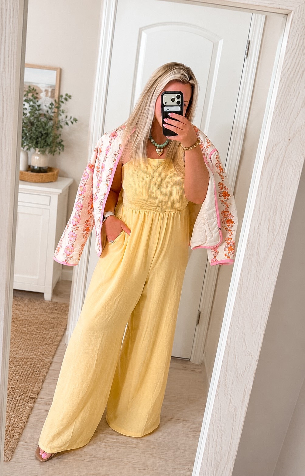 Sunshine called… she said this might be my favorite work fit yet ☀️💛
    This yellow jumpsuit is SO comfy and easy to throw on, and the floral quilted jacket makes the whole outfit feel extra cute + polished for work days 🌸 #LTKStyle #AmazonFashion #WorkWearStyle #SpringStyle #BrightStyle #LTKFinds