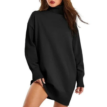 Long Sleeve Sweater Dress for Women in Solid Color with Turtleneck | Walmart (US)