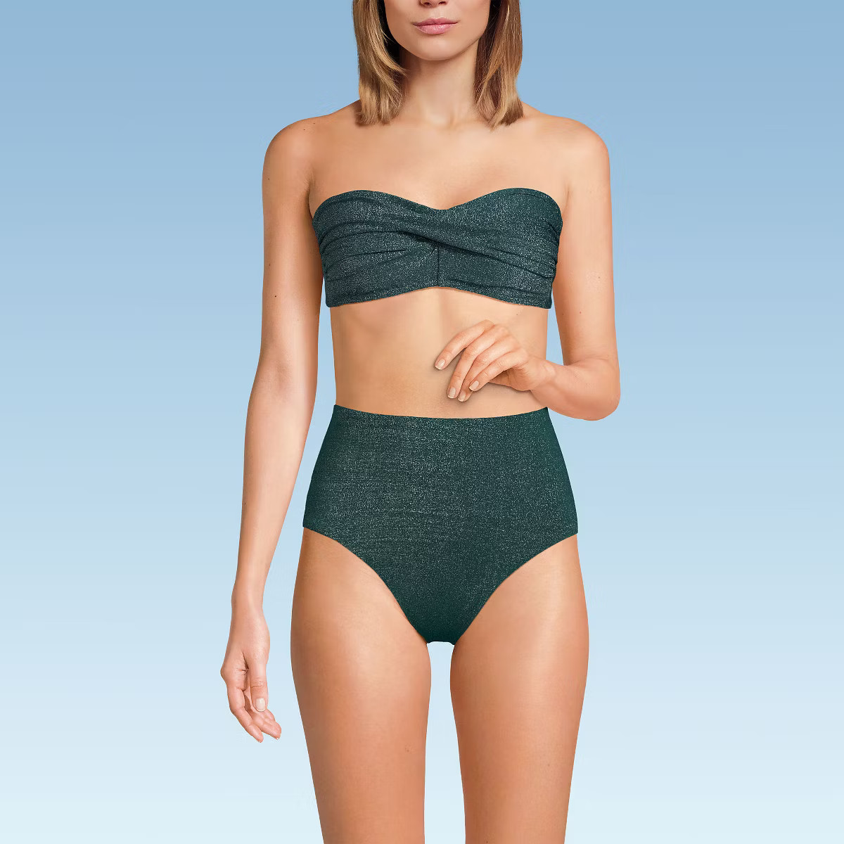 Lands' End Women's Chlorine Resistant Shine Twist Front Bandeau Bikini Swimsuit Top | Target