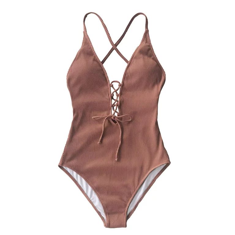 Cupshe Women's Solid Color V Neck One Piece Swimsuit Lace up Monokini | Walmart (US)