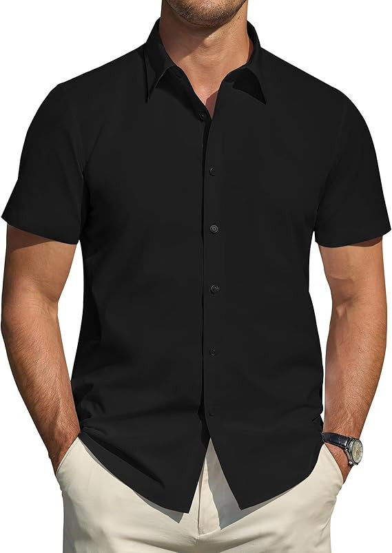 J.VER Men's Short Sleeve Dress Shirts Stretch Stain Shield Casual Button Down Shirts Solid Formal... | Amazon (US)