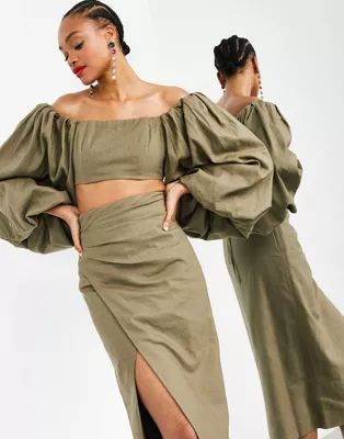 ASOS EDITION off shoulder crop top with exaggerated sleeve co-ord | ASOS (Global)