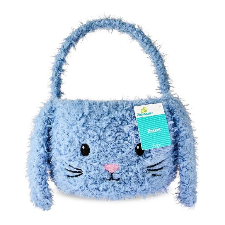 Plush Bunny Basket, Blue, 8.5" x 6.25", Easter by Way To Celebrate | Walmart (US)