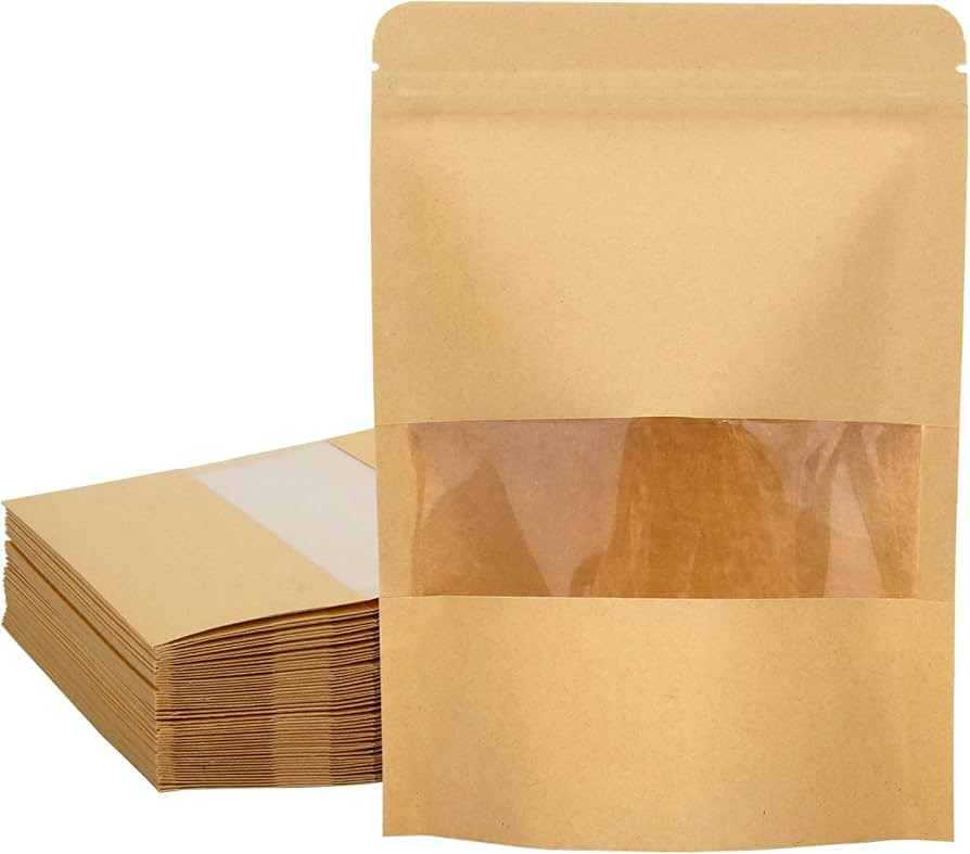 Blisstime 50 Pack Kraft Paper Stand Up Pouch Bags, Resealable Bag with Transparent Window and Tea... | Amazon (US)