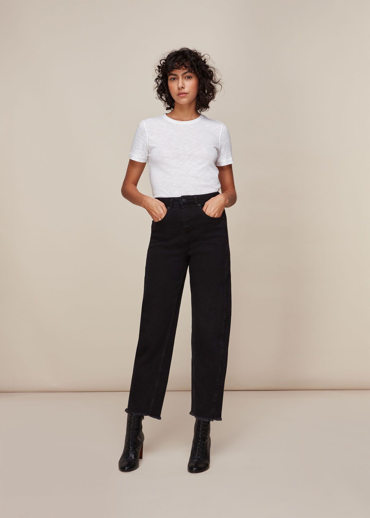 Black High Waist Barrel Leg Jean | WHISTLES | Whistles | Whistles