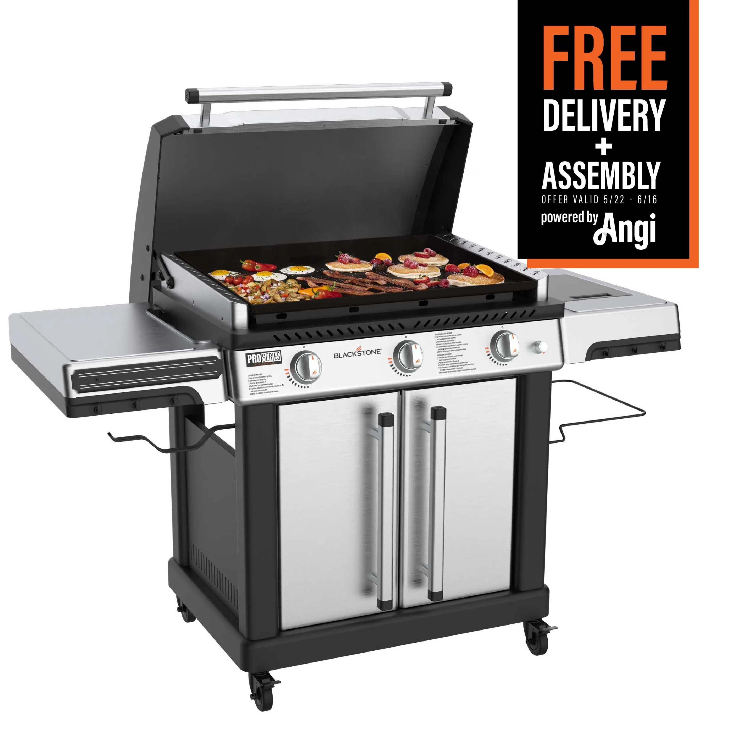 Blackstone ProSeries 3-Burner 28” XL Propane Griddle with Stainless Steel Cabinet and Hood | Walmart (US)