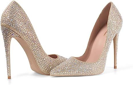 Elisabet Tang Women Pumps, Pointed Toe High Heel Glitter Rhinestone Heels Sparkly Prom Shoes Stil... | Amazon (US)