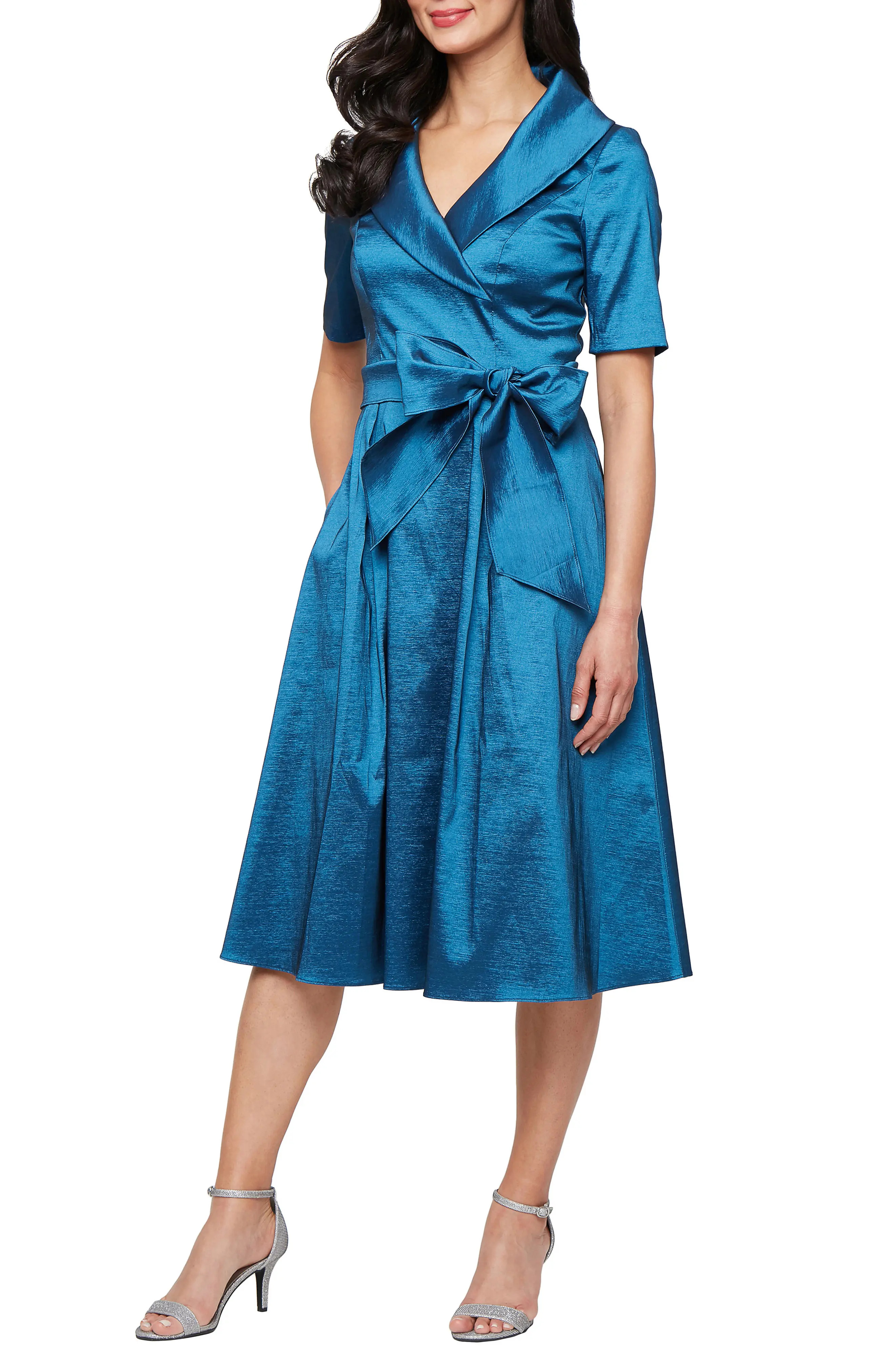 Alex Evenings Stretch Taffeta Faux Wrap Midi Cocktail Dress (Women) | Nordstrom | Nordstrom