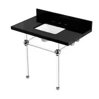 Templeton 36 in. Granite Console Sink Set with Acrylic Legs in Black Granite/Polished Chrome | The Home Depot