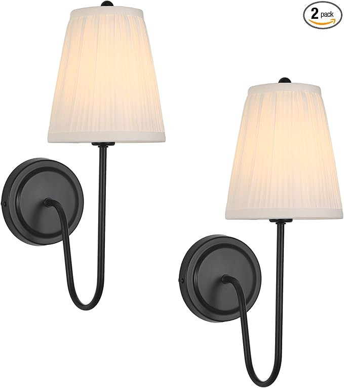 Electro bp; Elegant Single Wall Sconces White Pleated Fabric Lamp Shades with Black Curved Metal ... | Amazon (US)