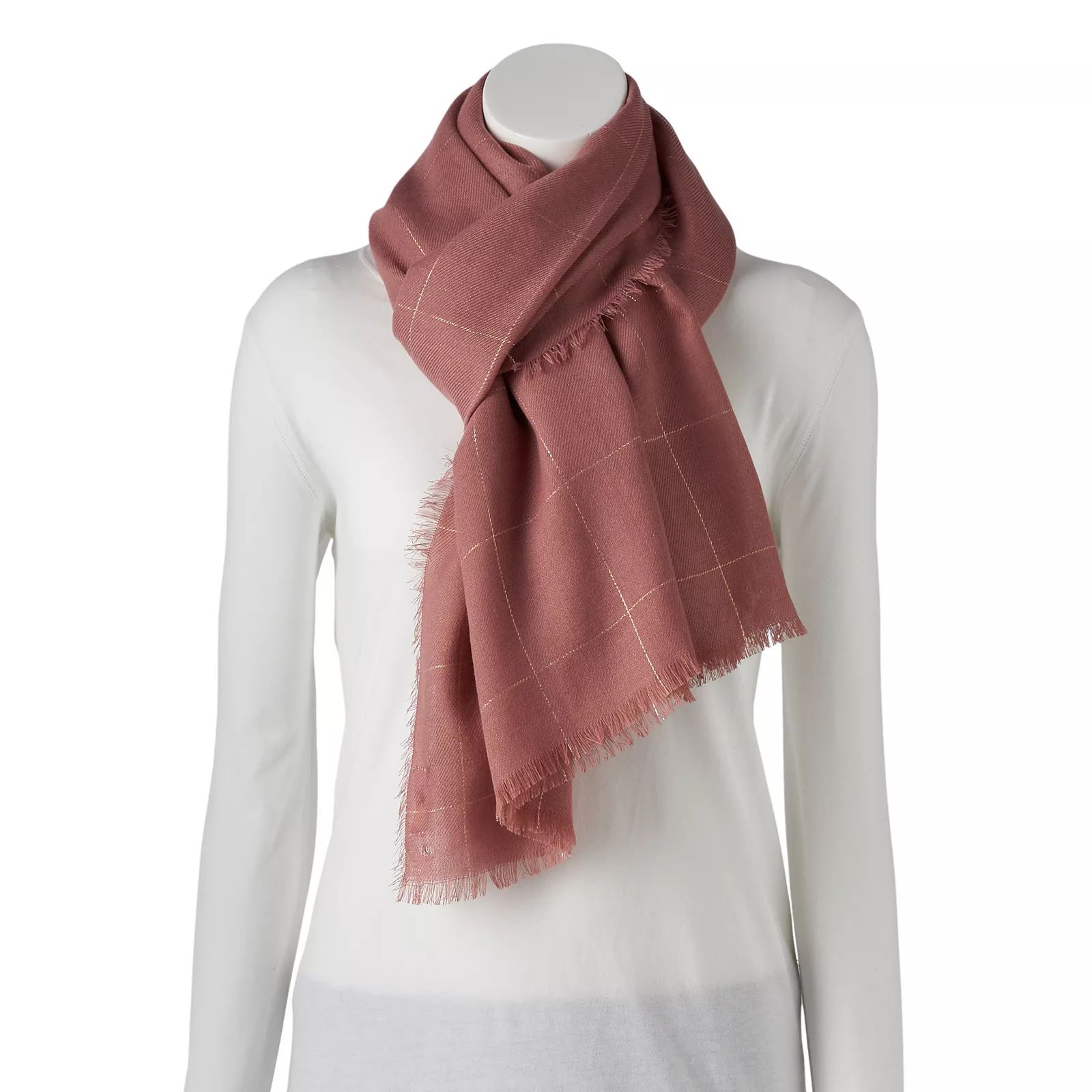 Women's LC Lauren Conrad Windowpane Metallic-Thread Scarf, Light Pink | Kohl's