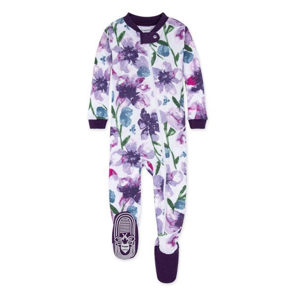 Watercolor Daylily Organic Baby Zip Front Snug Fit Footed Pajamas | Burts Bees Baby