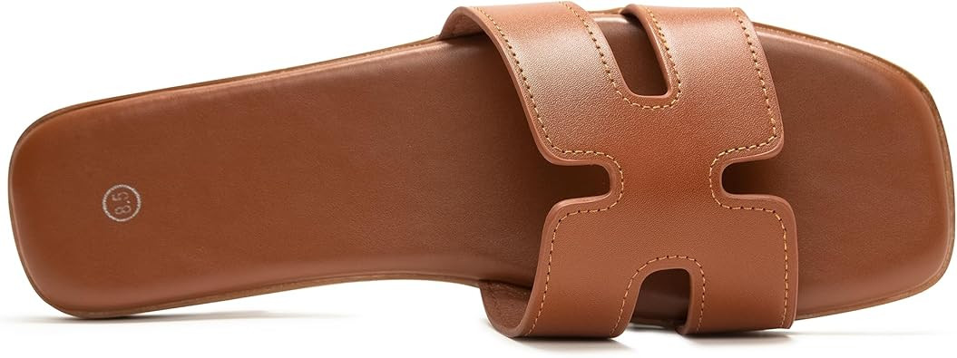 Women's Slide Sandals Comfortable Flat Slip On Leather Sandals | Amazon (US)