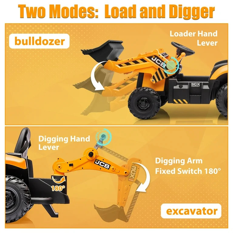 12V Kids Ride on Excavator Digger Toy Cars, JCB Battery Powered Electric Tractor with Remote Cont... | Walmart (US)