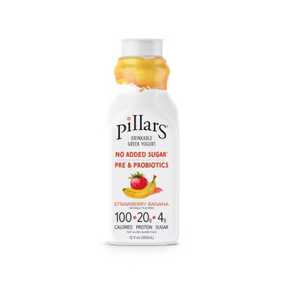 Pillars Strawberry Banana Greek Yogurt Drink - 20g Protein 12oz | Target