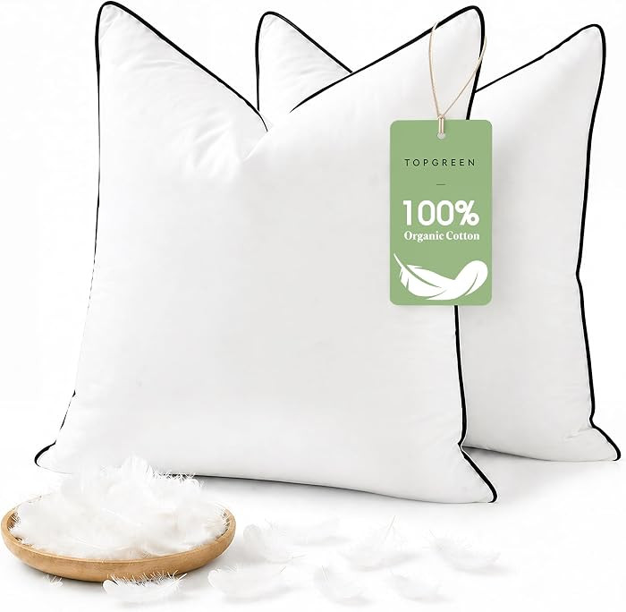 Relleno de almohada de plumas de 22 x 22 pulgadas (paquete de 2, blanco), funda de almohada 100% ... | Amazon (US)