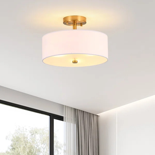 3 - Light 13'' Shaded Drum Semi Flush Mount Lighting | Wayfair Professional