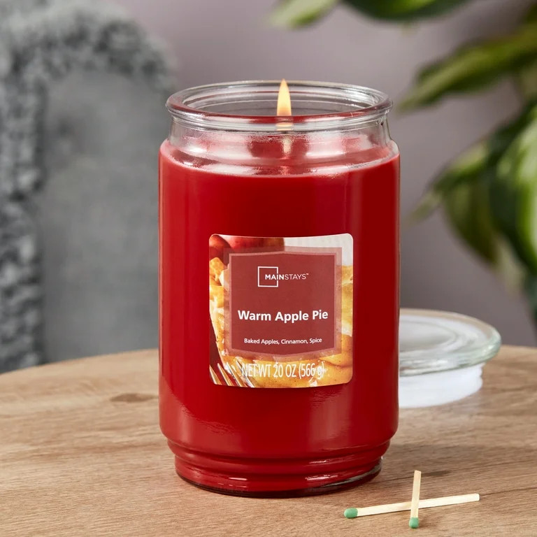 Mainstays Warm Apple Pie Scented Single-Wick Large Glass Jar Candle, 20 oz | Walmart (US)
