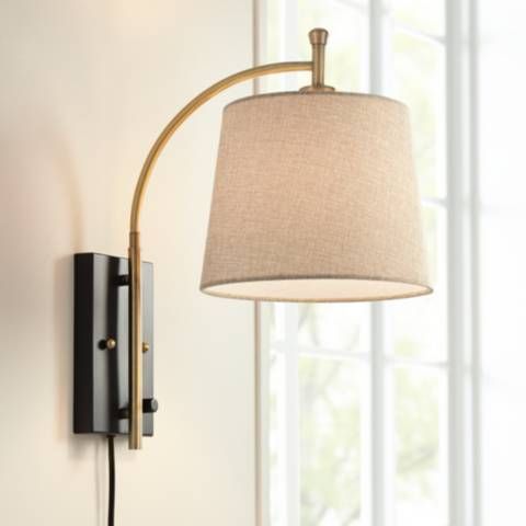 Chester Antique Brass and Black Swing Arm Wall Lamp | Lamps Plus