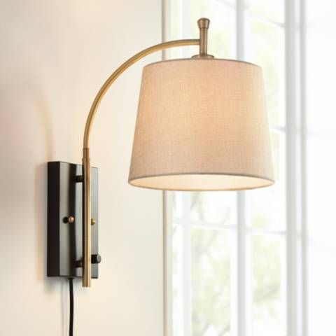 Chester Antique Brass and Black Swing Arm Plug-In Wall Lamp | Lamps Plus