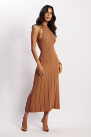 Adrienne Halter Neck Midi Dress - Tan | MESHKI US