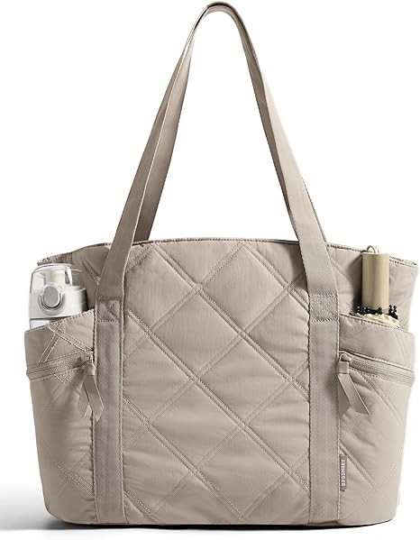 BAGSMART Crush Tote Bag for Women, 20L Puffer Work Tote with Zipper, Travel Essentials Quilted Nu... | Amazon (US)