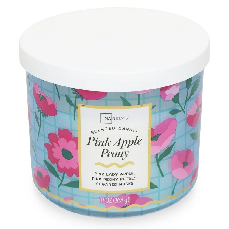 Mainstays 3-Wick Pink Apple Peony Fragrance Candle with a Decorative Wrap, 13 Ounce | Walmart (US)
