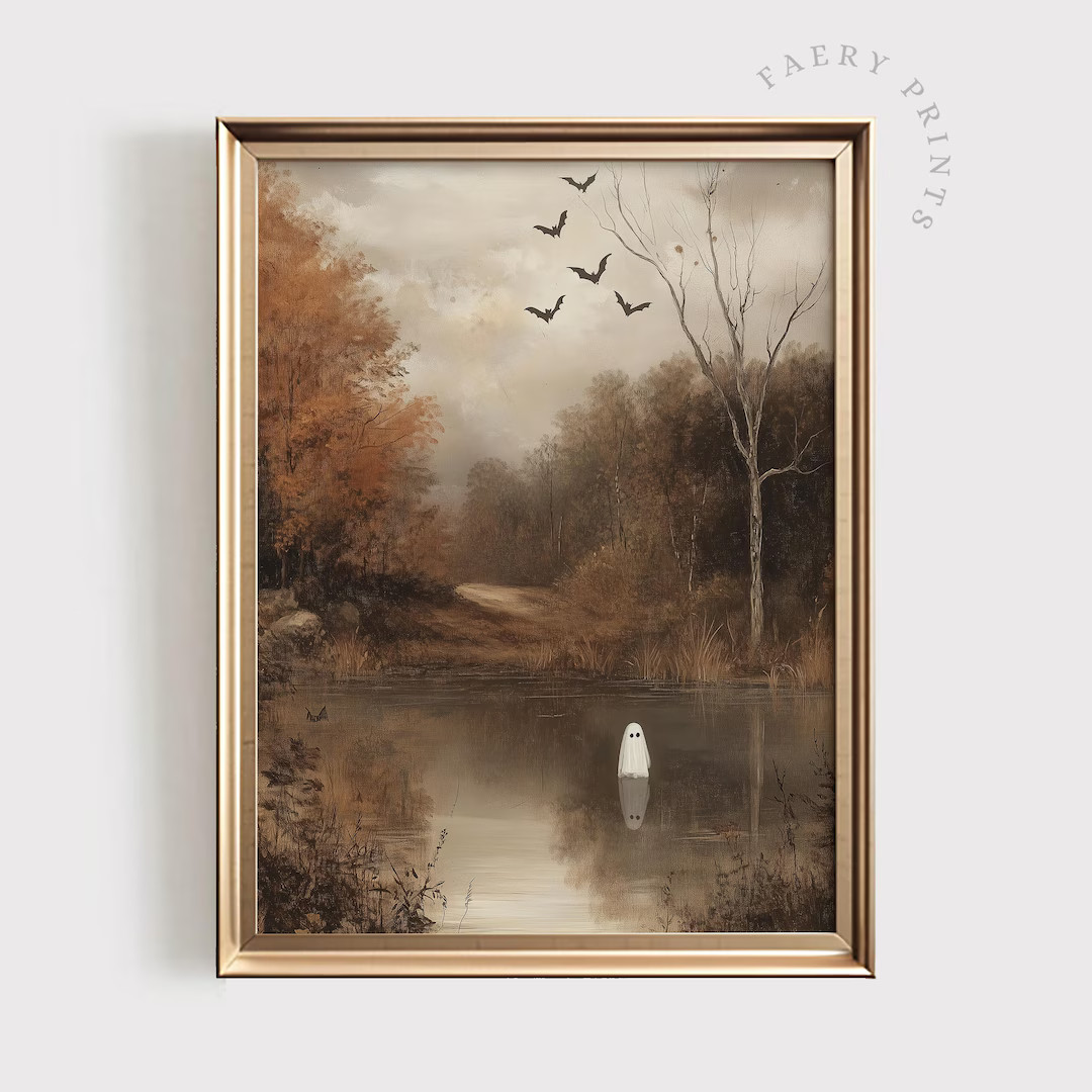 Spooky Landscape Print | Moody Halloween PRINTABLE Wall Art | Little Ghost Art | Vintage Hallowee... | Etsy (US)