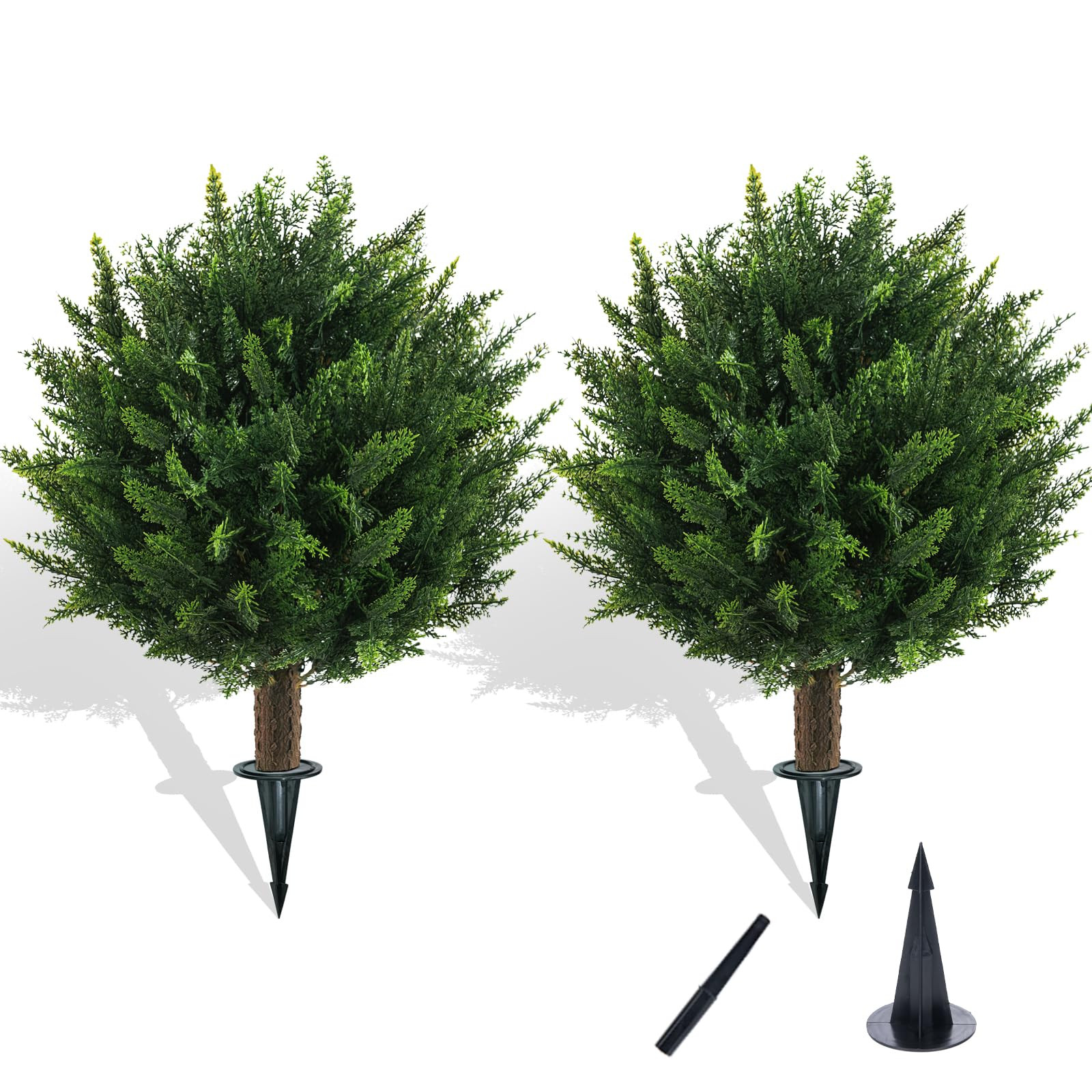 21" Artificial Cypress Topiary Outdoor Plants with Spike, 2 Pack Faux Cedar Bushes UV Resistant F... | Amazon (US)