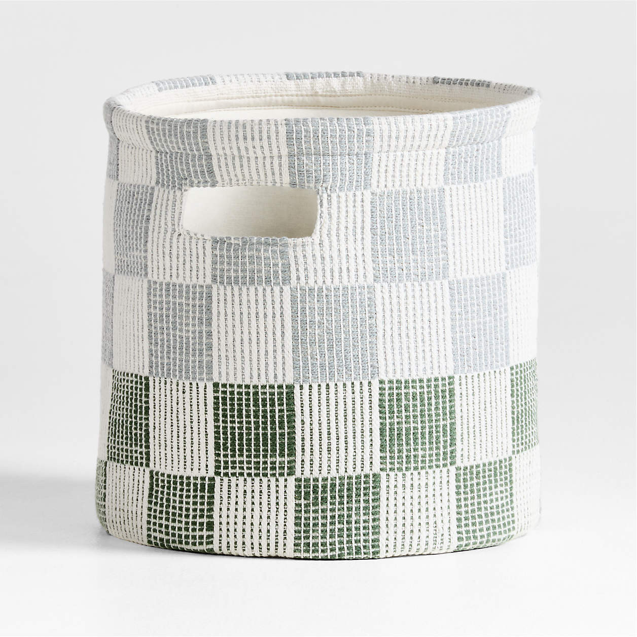Hopscotch Mist Blue and Pine Green Checkerboard Shelf Storage Bin + Reviews | Crate & Kids | Crate & Barrel