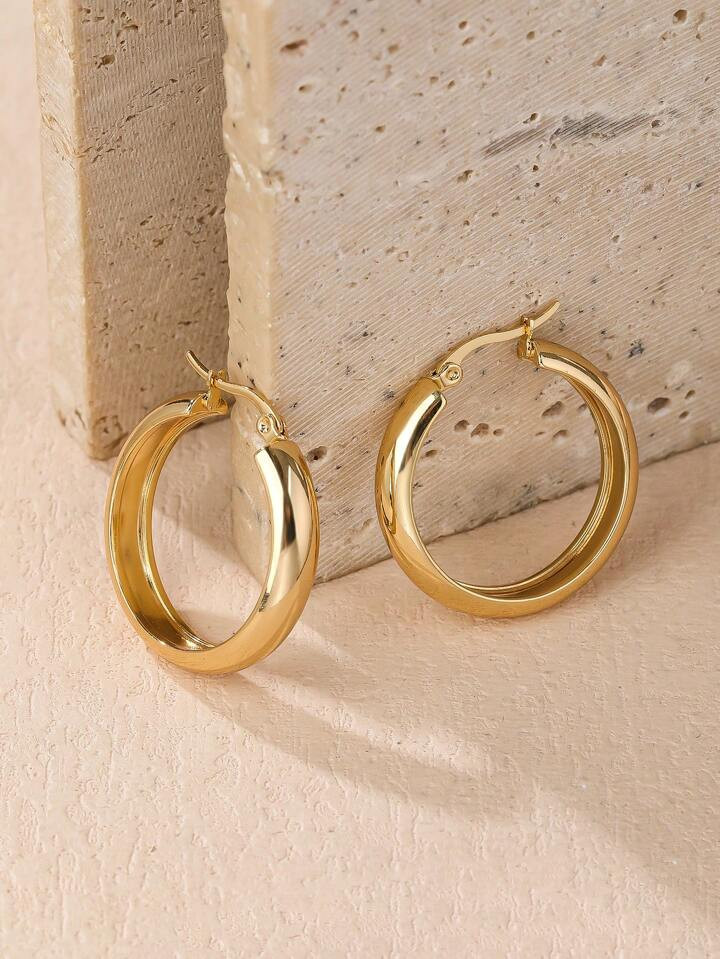 A Pair Of Simple, Fashionable And Popular Stainless Steel Hoop Earrings Suitable For Daily Wear B... | SHEIN