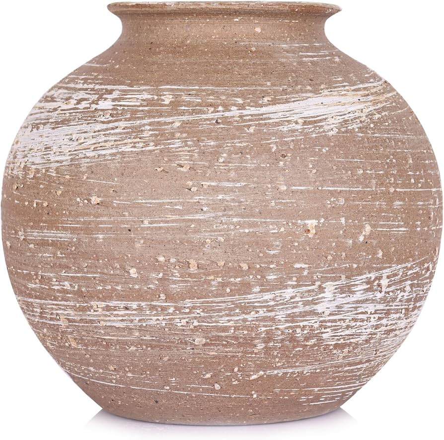 Rustic Terracotta Vase for Farmhouse Decor, Large Round Ceramic Vases for Home Decor, Wide Mouth ... | Amazon (US)