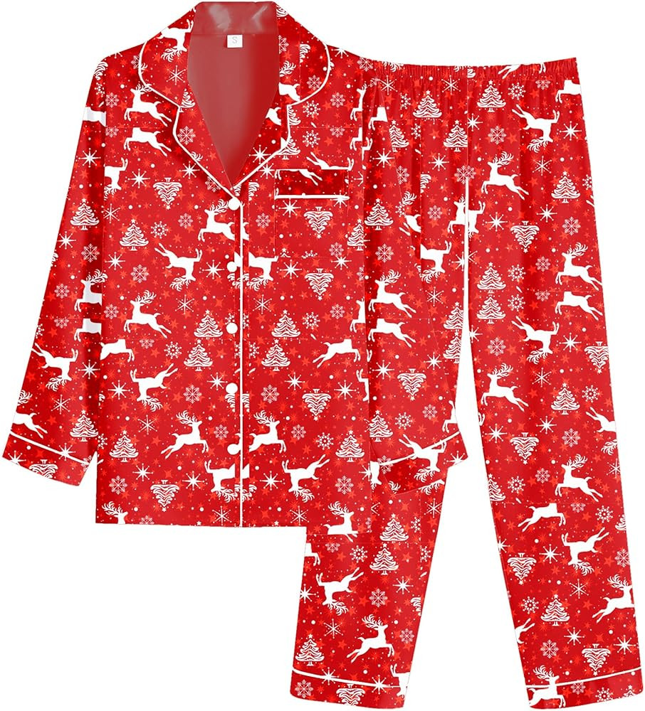 Ekouaer Women Satin Pajamas Set Classic Button Down Long Pjs Set | Amazon (US)