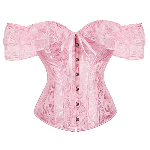 Pink Corset Top for Women Gothic Renaissance Overbust Lace Up Bustier XXL | Amazon (US)