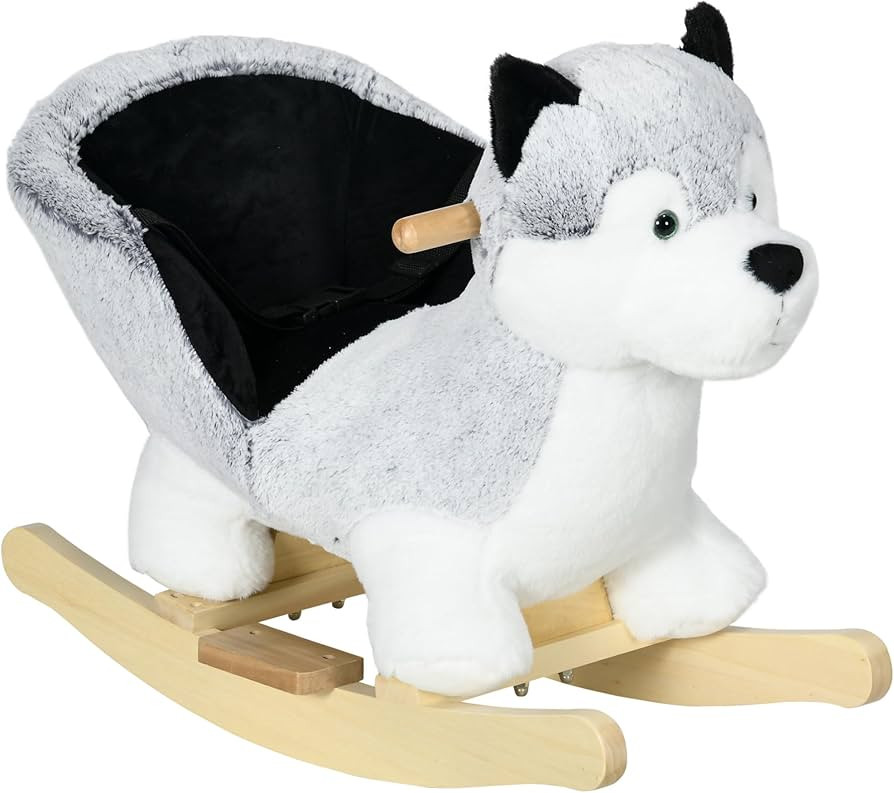 Qaba Wooden Rocking Horse, Husky Themed Rocking Animal for Baby, Animal Rocker Ride-On Toy for Ki... | Amazon (US)