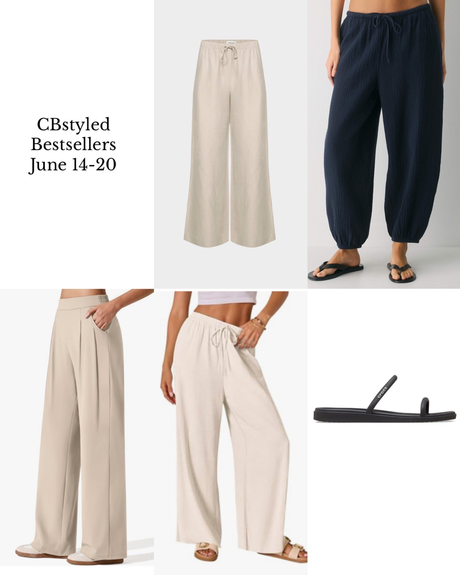Bestsellers June 14-20! I’m 5’ 7”, size 4ish: 
1. Linen blend pants: on sale! elastic and drawstring waist, 11 colors, I’m 5’ 7” wearing S tall
2. Cotton pants: On sale! Lightweight and soft 100% cotton. Fit tts/big, I got XS. Only white and pink left
3. Amazon lookalike for my fave Lululemon stretchy trousers I wear to travel in all the time, I sized up to M (was between sizes on their size chart) in the 31” inseam. 10 colors, I got “light khaki”. Sorry, can’t link them here but they are saved under “pants” on my Canadian and U.S. Amazon pages (linked in my IG bio)
4. Amazon lookalike for # 1, I sized up to M (was between sizes on their size chart). 10 colors., I got “beige”. NOTE: they shrink but just steam them to restore the length
5. Crocs sandals with two straps. Trendy minimalist style and so comfy. Fit big, I sized down 1/2 size.

#LTKOver40 #LTKTall #LTKWorkwear