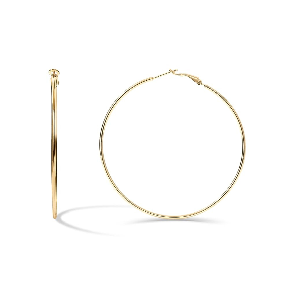 PAVOI 14K Gold Plated Sterling Silver Post Hoops | Large Hoops Earring | Lightwight Gold Hoop Ear... | Amazon (US)