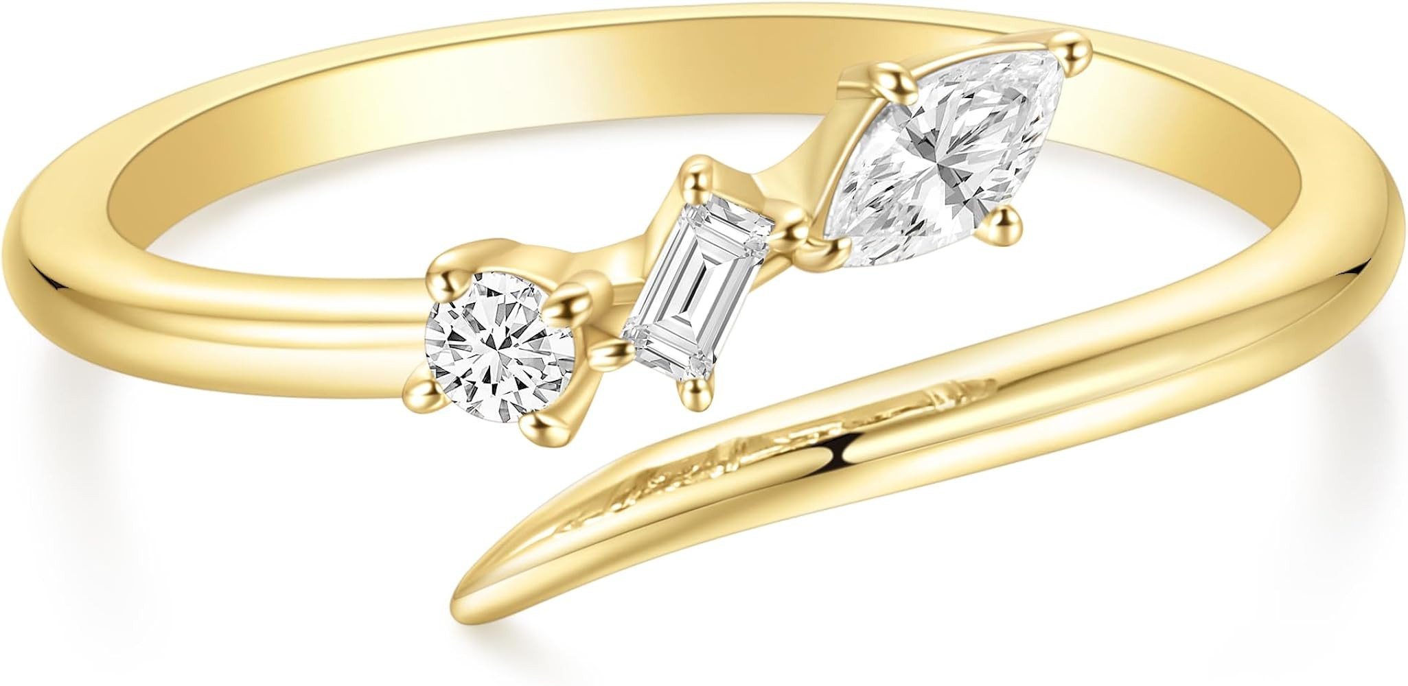 TIGRADE 14k Gold Plated Open Rings Dainty Baguette Marquise Round Cubic Zirconia Stackable Ring f... | Amazon (US)