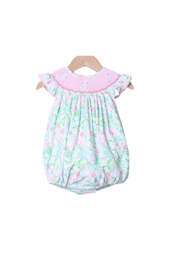 Smocked Bunny Ellie Floral Bubble | The Smocked Flamingo