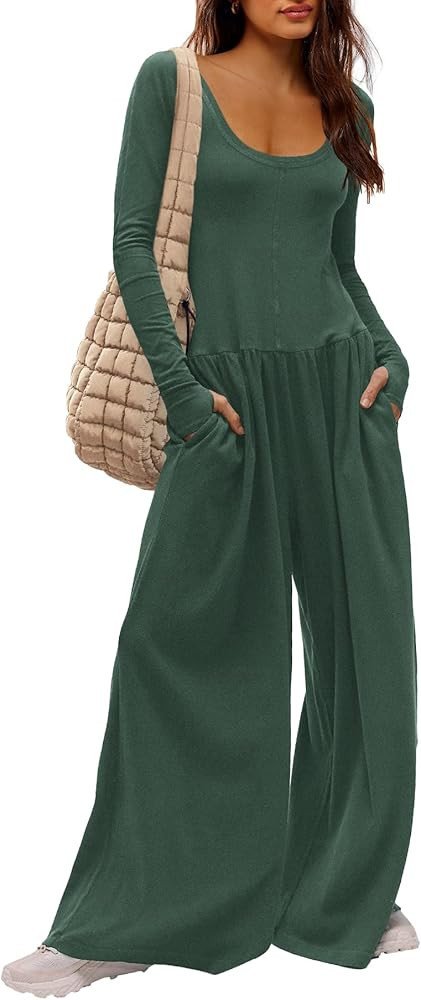Yanekop Womens Overalls Loose Fit Long Sleeve Wide Leg Jumpsuit Dressy One Piece Casual Rompers O... | Amazon (US)