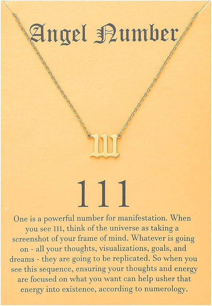2pcs Old English Angel & Number Necklace Numerology Jewelry for Women 18K Gold Plated Stainless S... | Amazon (US)