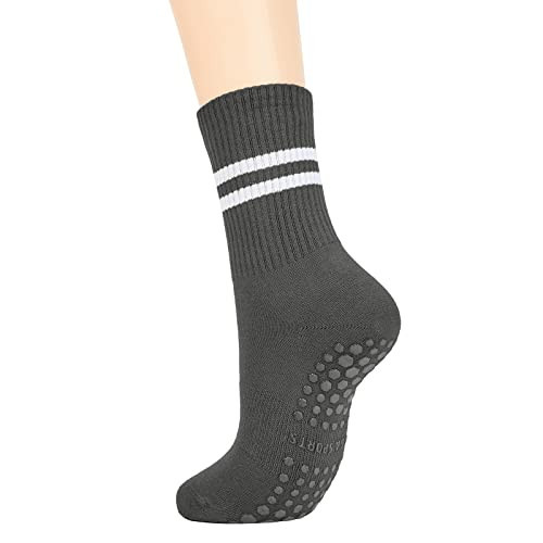 Pilates Socks with Grips for Women Yoga, Barre, Dance & Hospital Use - Non Slip Grippy Socks - 1 Pair - Grey - One Size | Amazon (US)
