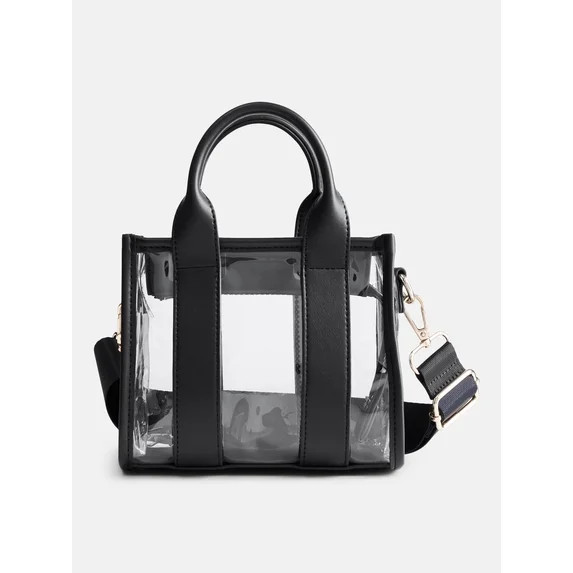 No Boundaries Women's Game Day Clear Boxy Mini Tote Bag, Black | Walmart (US)