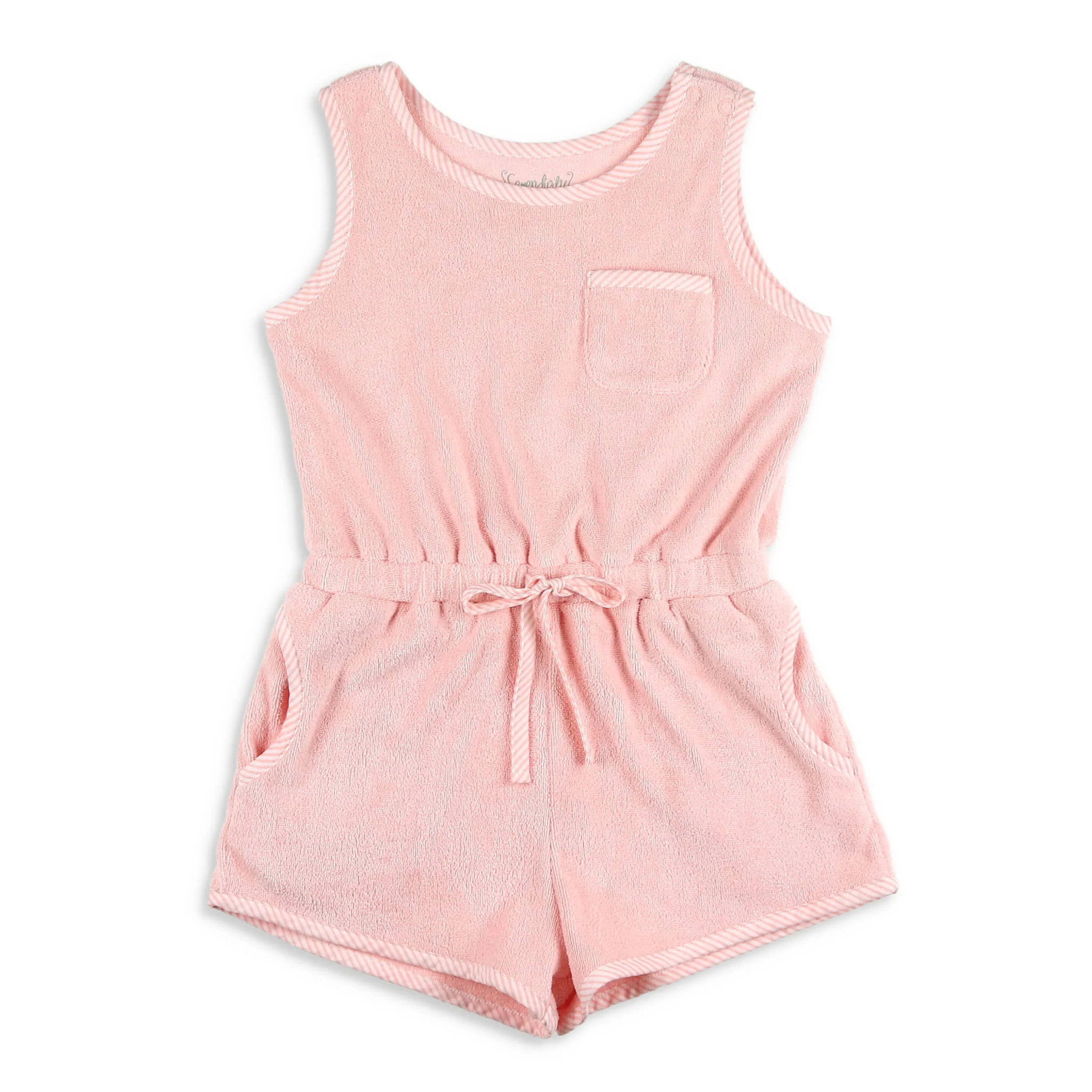 Girls Pink Terry Romper - Shrimp and Grits Kids | Shrimp and Grits Kids